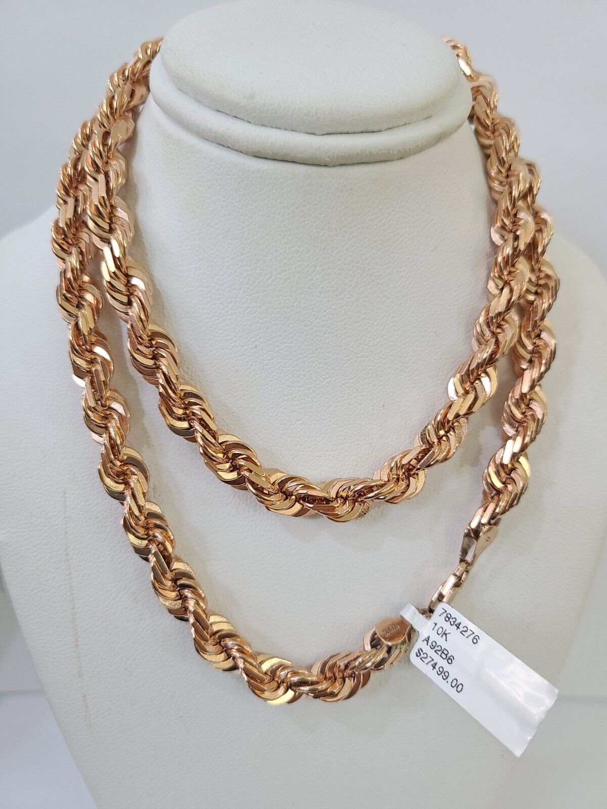 10k Solid Rose Gold Rope Chain Necklace 24" Inches 7mm Diamond Cut - Reva Jeweler
