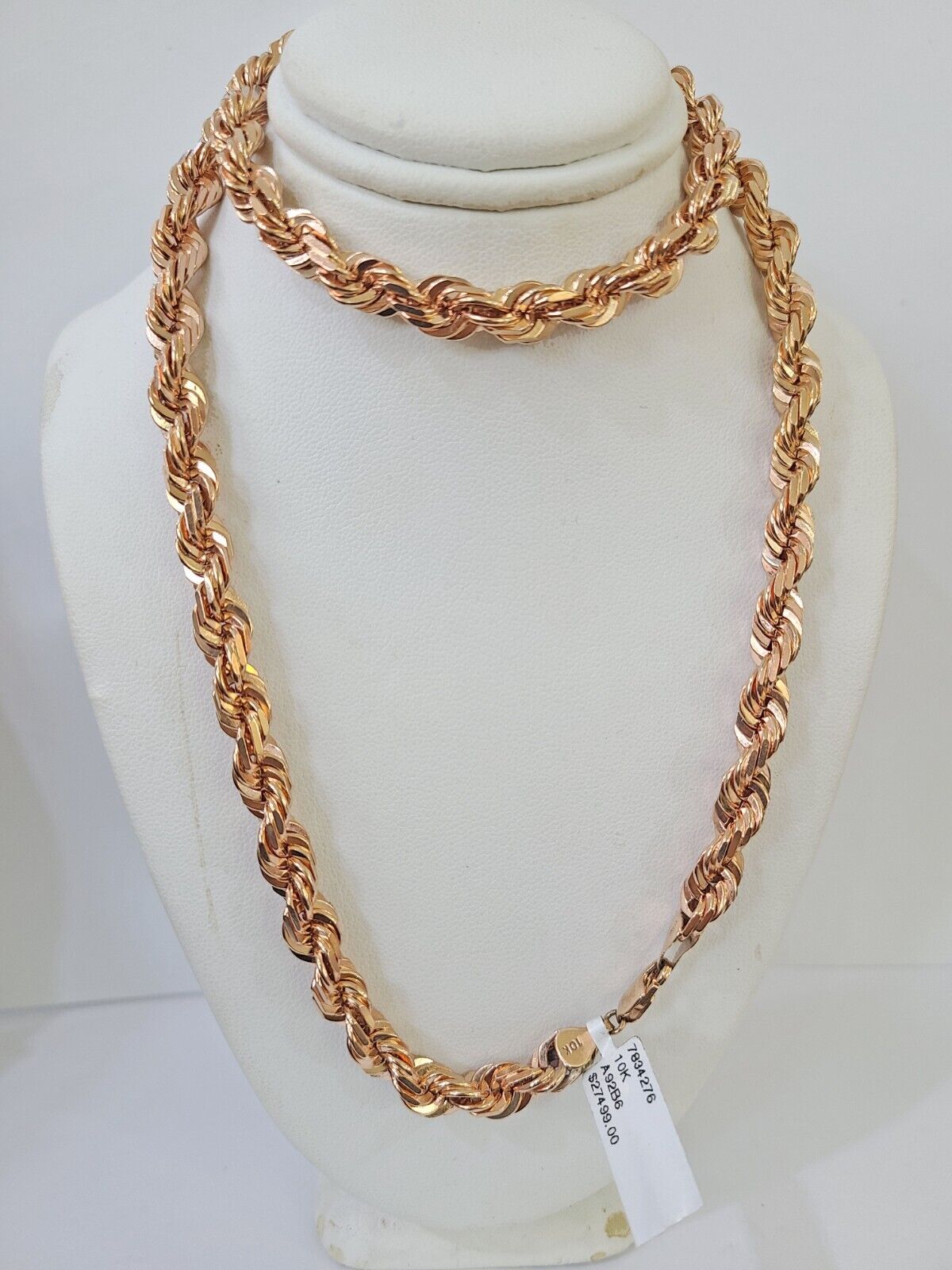 10k Solid Rose Gold Rope Chain Necklace 24" Inches 7mm Diamond Cut - Reva Jeweler