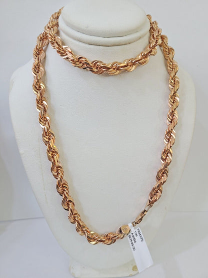 10k Solid Rose Gold Rope Chain Necklace 24" Inches 7mm Diamond Cut - Reva Jeweler