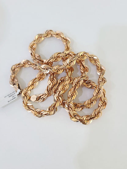 10k Solid Rose Gold Rope Chain Necklace 24" Inches 7mm Diamond Cut - Reva Jeweler