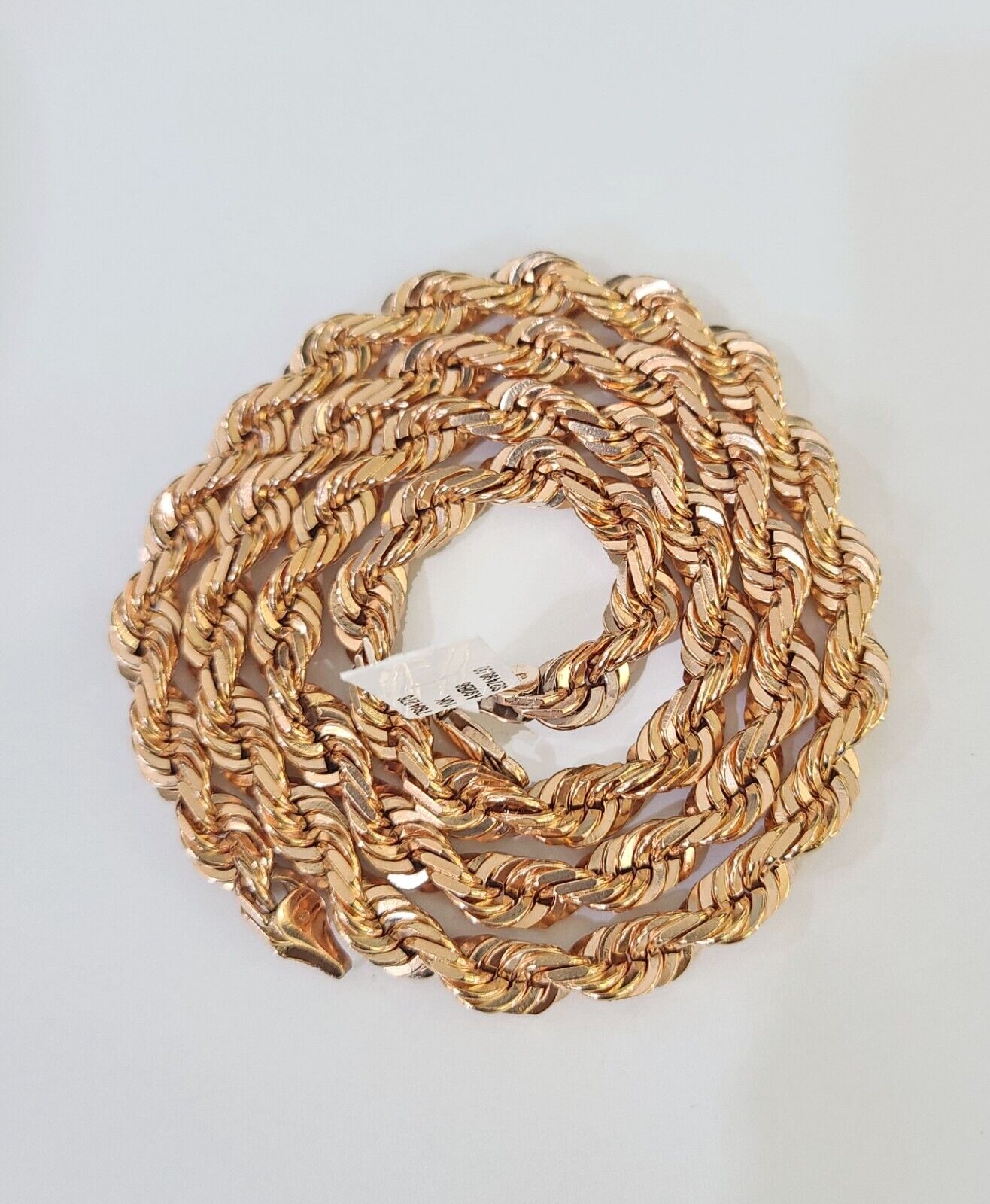 10k Solid Rose Gold Rope Chain Necklace 24" Inches 7mm Diamond Cut - Reva Jeweler