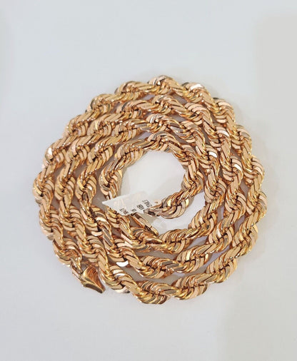 10k Solid Rose Gold Rope Chain Necklace 24" Inches 7mm Diamond Cut - Reva Jeweler