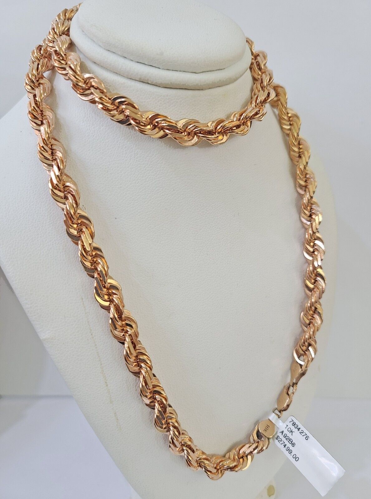 10k Solid Rose Gold Rope Chain Necklace 24" Inches 7mm Diamond Cut - Reva Jeweler