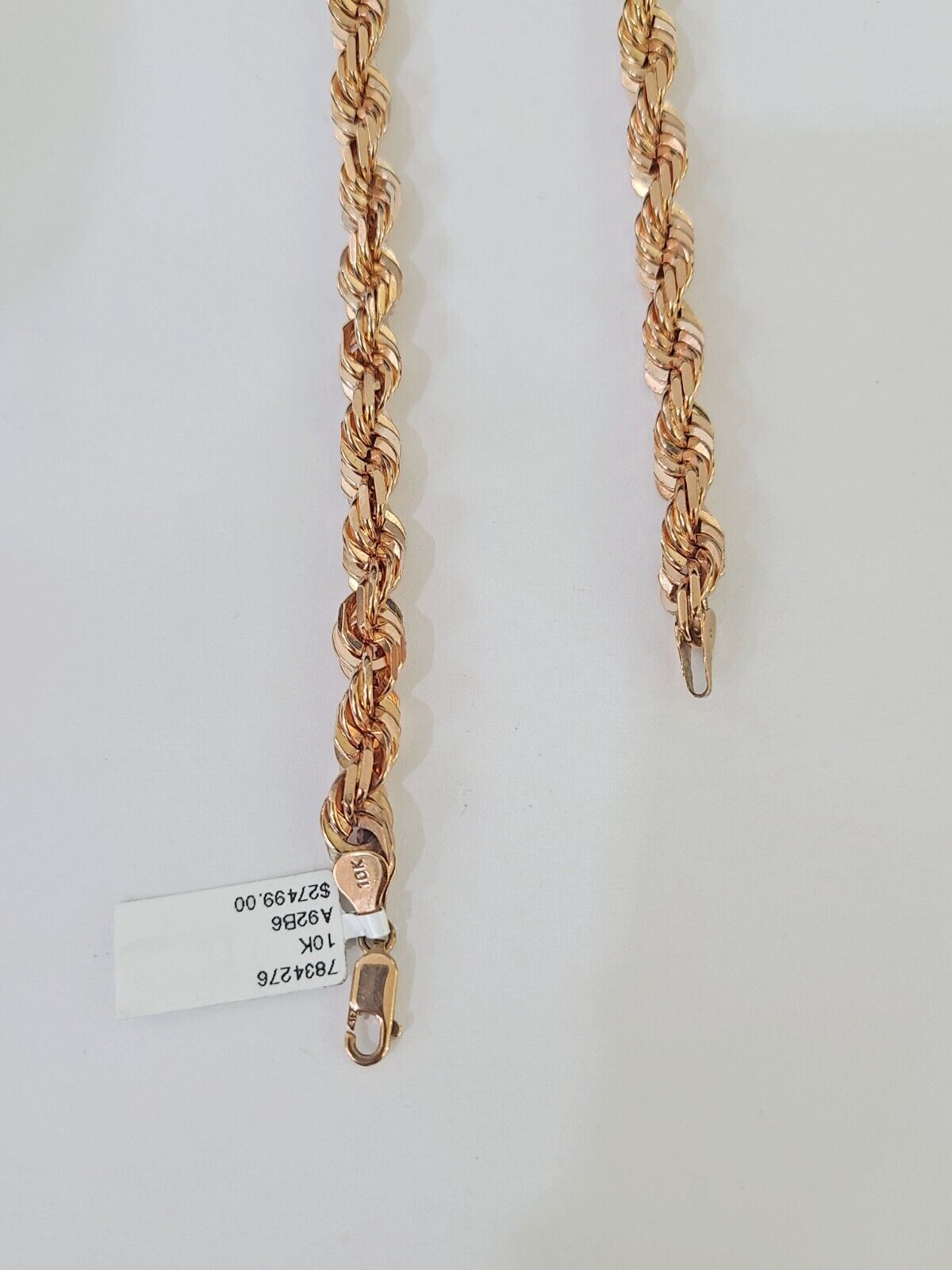 10k Solid Rose Gold Rope Chain Necklace 24" Inches 7mm Diamond Cut - Reva Jeweler