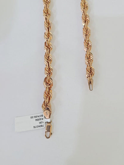 10k Solid Rose Gold Rope Chain Necklace 24" Inches 7mm Diamond Cut - Reva Jeweler