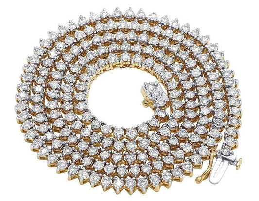 10k Solid Tennis Ice Chain Real Gold 22 Inch Necklace 3mm Genuine 1.85CT Diamond - GoldenlinQ