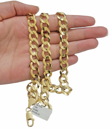 10K Solid Yellow Gold 10mm Cuban Curb Link Chain Necklace 24 Inch Men, Real 10kt - Reva Jeweler