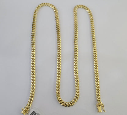 10K Solid Yellow Gold 6mm Miami Cuban Link Chain Necklace 24" Inch 10Kt - Reva Jeweler