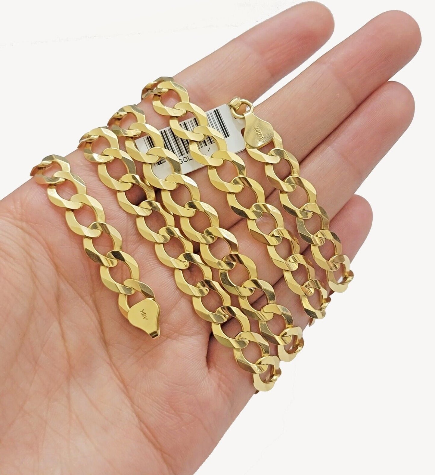 10K Solid Yellow Gold 9mm Cuban Curb Link Chain Necklace 24 Inch Mens, Real 10kt - Reva Jeweler
