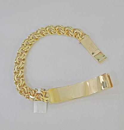 10k Solid Yellow Gold Chino ID Bracelet Size 8" 9mm Inches Box Lock Real 10kt - Reva Jeweler