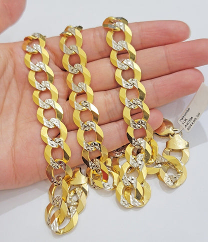 10K Solid Yellow Gold Cuban Curb Chain 12mm Diamond Cut Necklace 22'' Inches - GoldenlinQ