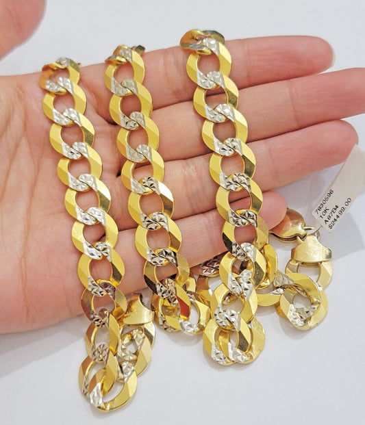 10K Solid Yellow Gold Cuban Curb Chain 12mm Diamond Cut Necklace 22'' Inches - GoldenlinQ