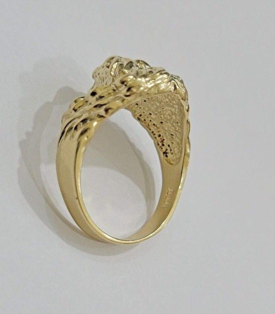 10k Solid Yellow Gold Men's Lion Roaring Ring Casual Style 10kt Red Eye New SALE - Reva Jeweler