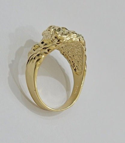 10k Solid Yellow Gold Men's Lion Roaring Ring Casual Style 10kt Red Eye New SALE - Reva Jeweler