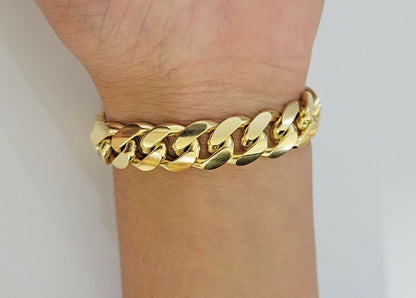 10k solid Yellow Gold Miami Cuban Bracelet 12.5 mm Link 9" inch Men's REAL 10kt - Reva Jeweler