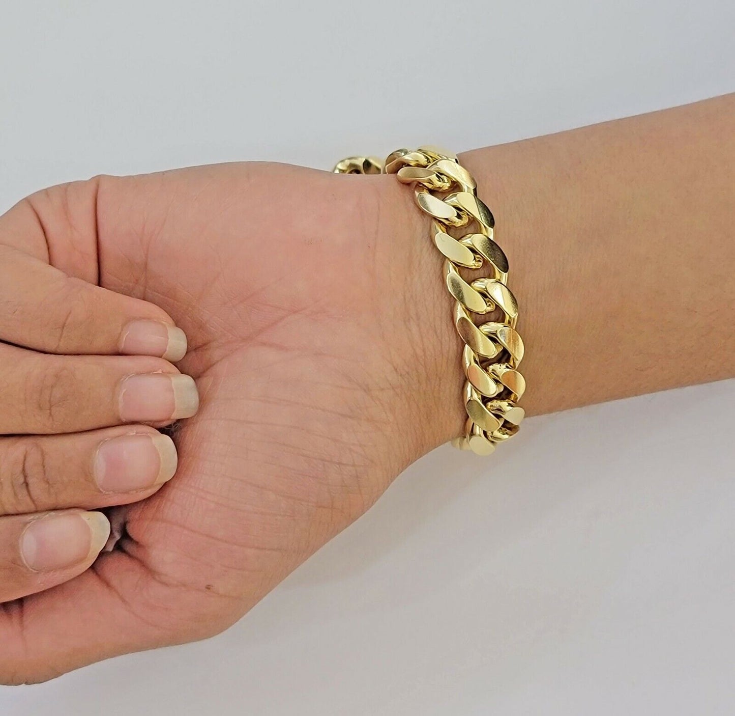 10k solid Yellow Gold Miami Cuban Bracelet 12.5 mm Link 9" inch Men's REAL 10kt - Reva Jeweler