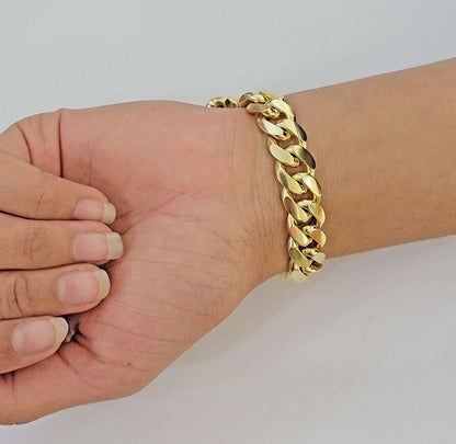 10k solid Yellow Gold Miami Cuban Bracelet 12.5 mm Link 9" inch Men's REAL 10kt - Reva Jeweler