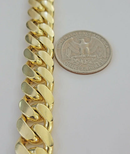 10k solid Yellow Gold Miami Cuban Bracelet 12.5 mm Link 9" inch Men's REAL 10kt - Reva Jeweler