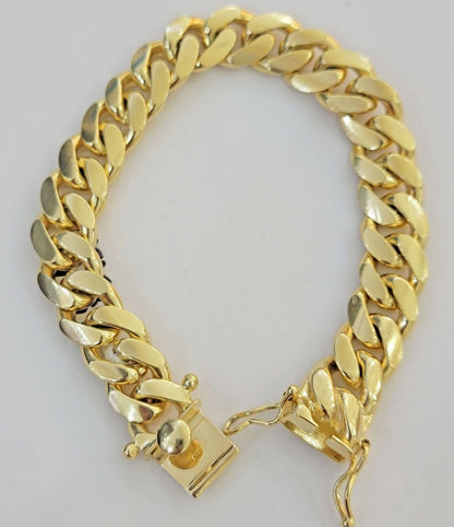 10k solid Yellow Gold Miami Cuban Bracelet 12.5 mm Link 9" inch Men's REAL 10kt - Reva Jeweler