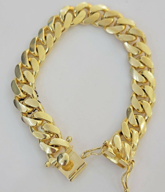 10k solid Yellow Gold Miami Cuban Bracelet 12.5 mm Link 9" inch Men's REAL 10kt - Reva Jeweler