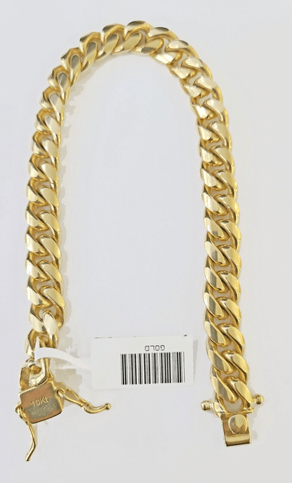 10k Solid Yellow Gold Miami Cuban Bracelet Size 8.5mm 8inches Men Women - Reva Jeweler