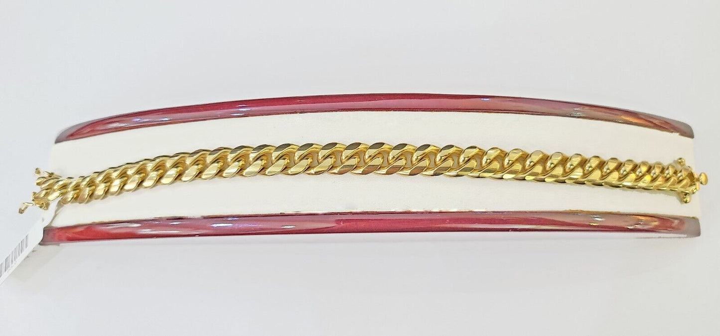 10k Solid Yellow Gold Miami Cuban Bracelet Size 8.5mm 8inches Men Women - Reva Jeweler