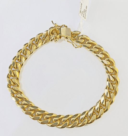 10k Solid Yellow Gold Miami Cuban Bracelet Size 8.5mm 8inches Men Women - Reva Jeweler
