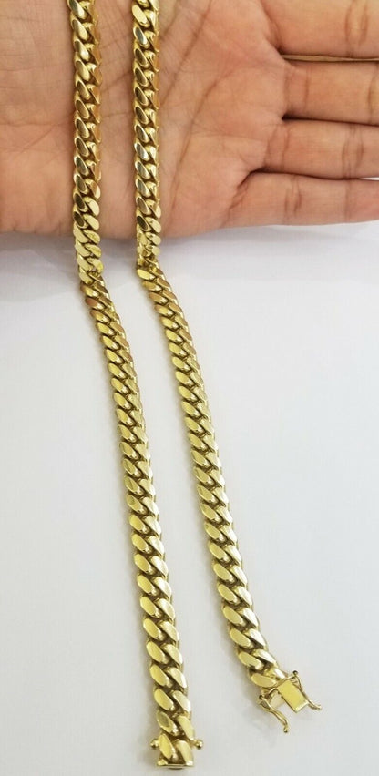 10K SOLID Yellow Gold Miami Cuban Chain 8mm 24" Inch men's Real gold 10kt - Reva Jeweler