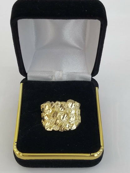 10K SOLID Yellow Gold Nugget Casual Ring Band Fancy Men Women Sizeable Real - Reva Jeweler