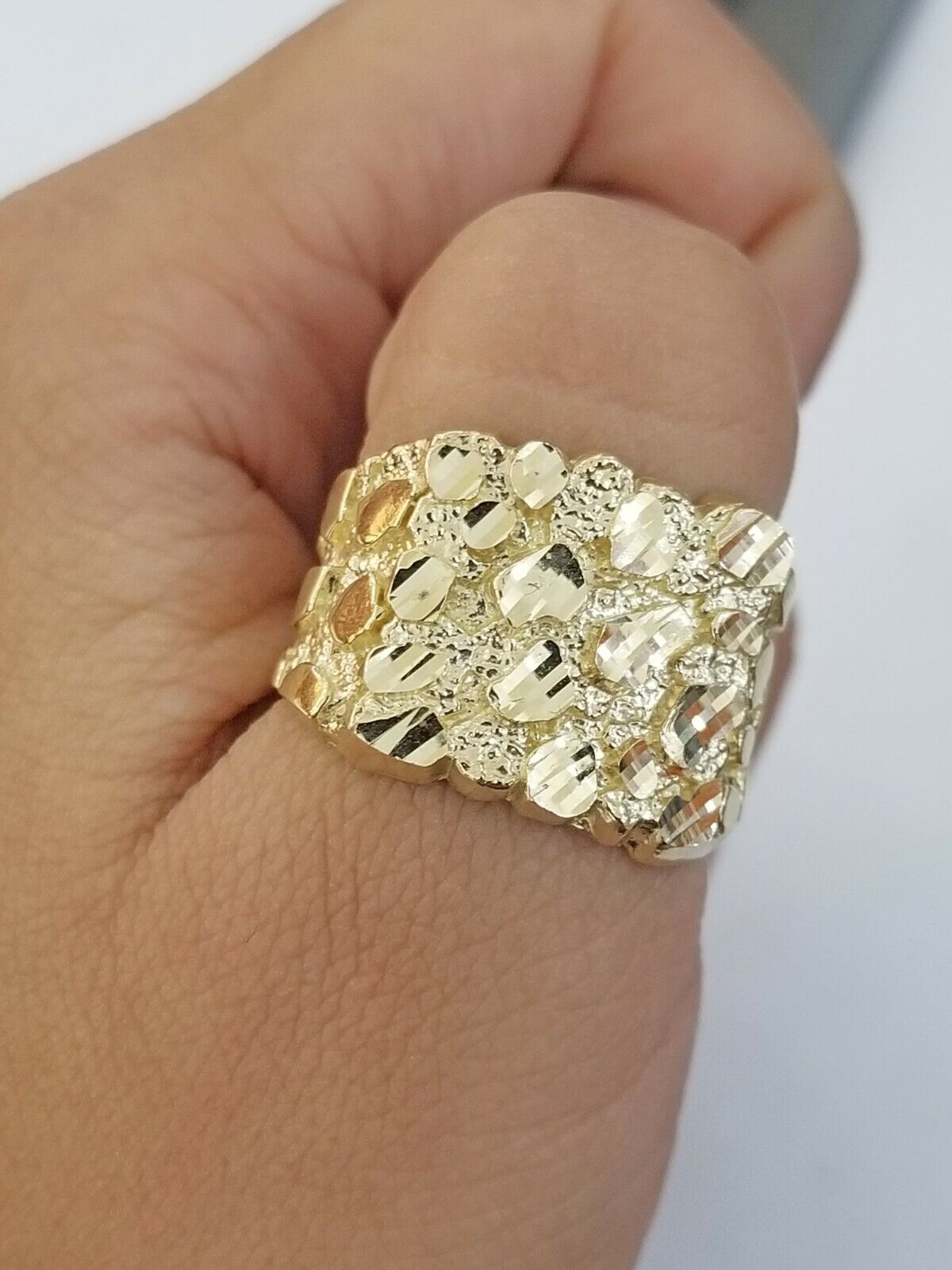 10K SOLID Yellow Gold Nugget Casual Ring Band Fancy Men Women Sizeable Real - Reva Jeweler