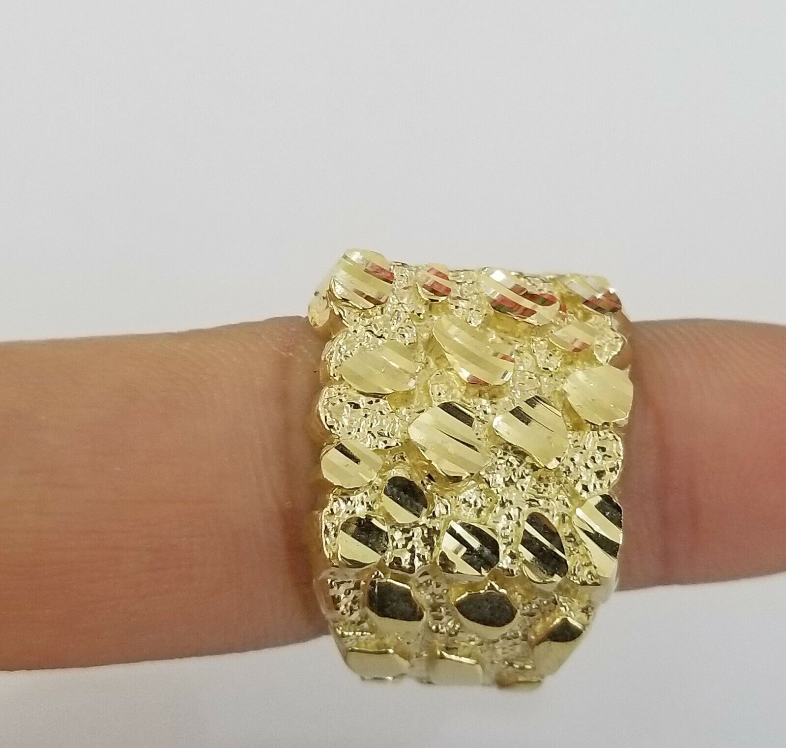 10K SOLID Yellow Gold Nugget Casual Ring Band Fancy Men Women Sizeable Real - Reva Jeweler