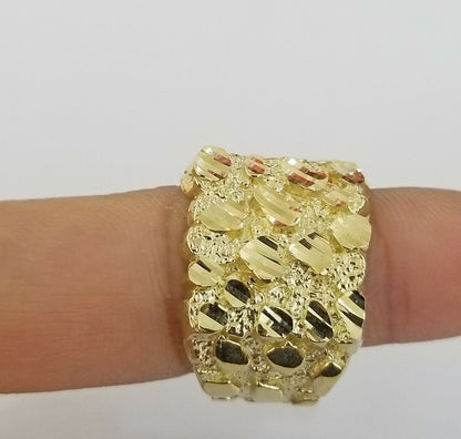 10K SOLID Yellow Gold Nugget Casual Ring Band Fancy Men Women Sizeable Real - Reva Jeweler