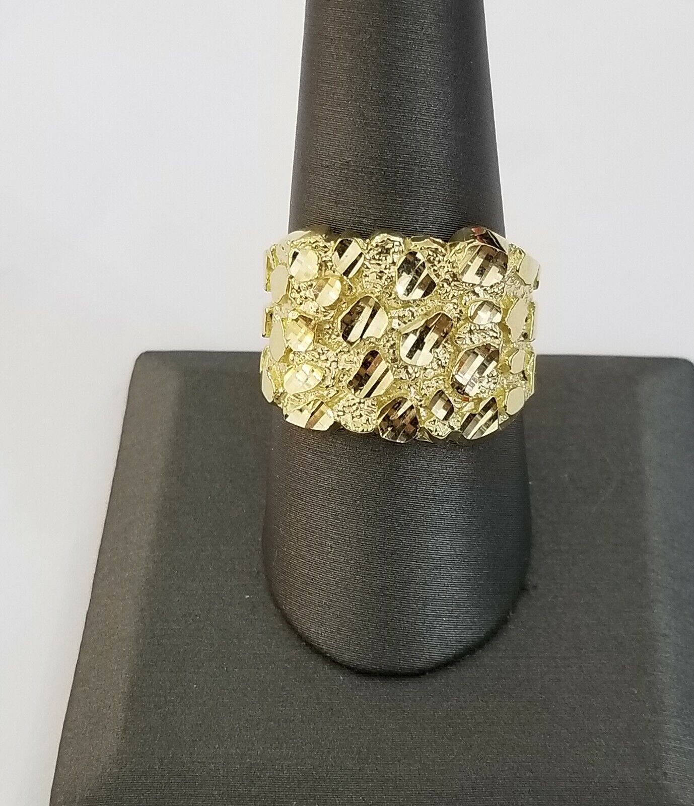 10K SOLID Yellow Gold Nugget Casual Ring Band Fancy Men Women Sizeable Real - Reva Jeweler