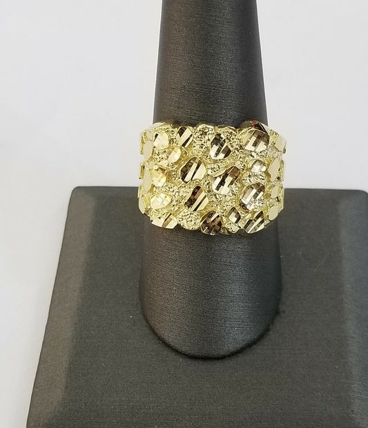 10K SOLID Yellow Gold Nugget Casual Ring Band Fancy Men Women Sizeable Real - Reva Jeweler