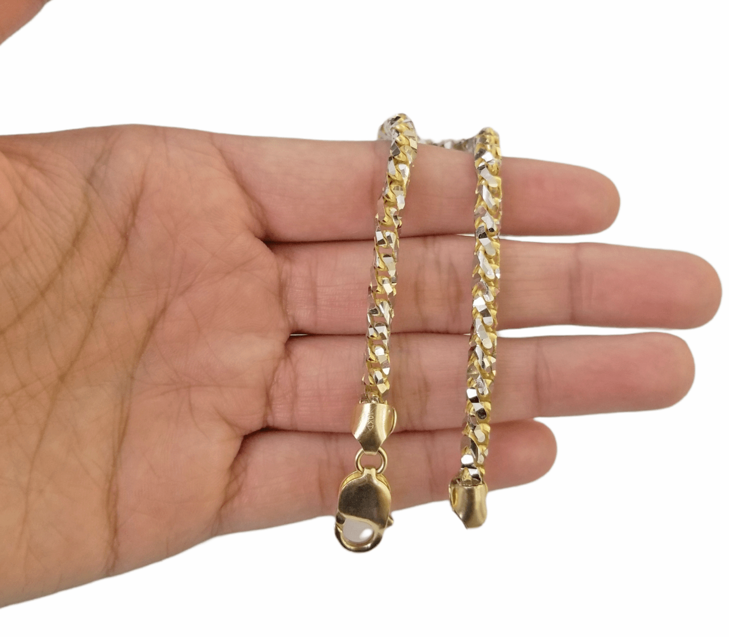10k Solid Yellow Gold Palm Bracelet 5mm 8" Inch Diamond Cut Real 10Kt - Reva Jeweler