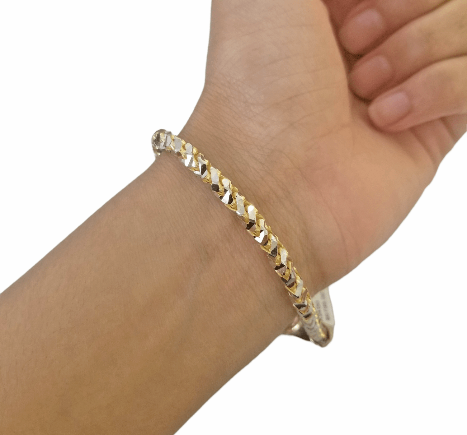 10k Solid Yellow Gold Palm Bracelet 5mm 8" Inch Diamond Cut Real 10Kt - Reva Jeweler