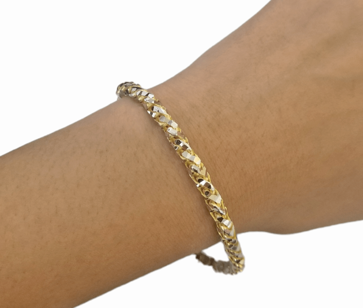 10k Solid Yellow Gold Palm Bracelet 5mm 8" Inch Diamond Cut Real 10Kt - Reva Jeweler