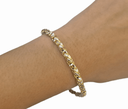 10k Solid Yellow Gold Palm Bracelet 5mm 8" Inch Diamond Cut Real 10Kt - Reva Jeweler