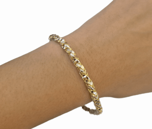 10k Solid Yellow Gold Palm Bracelet 5mm 8" Inch Diamond Cut Real 10Kt - Reva Jeweler