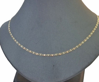 10K Trio Color Gold 2mm Valentino Mariner Anchor Chain Necklace 16" 20" 22" Inch - Reva Jeweler