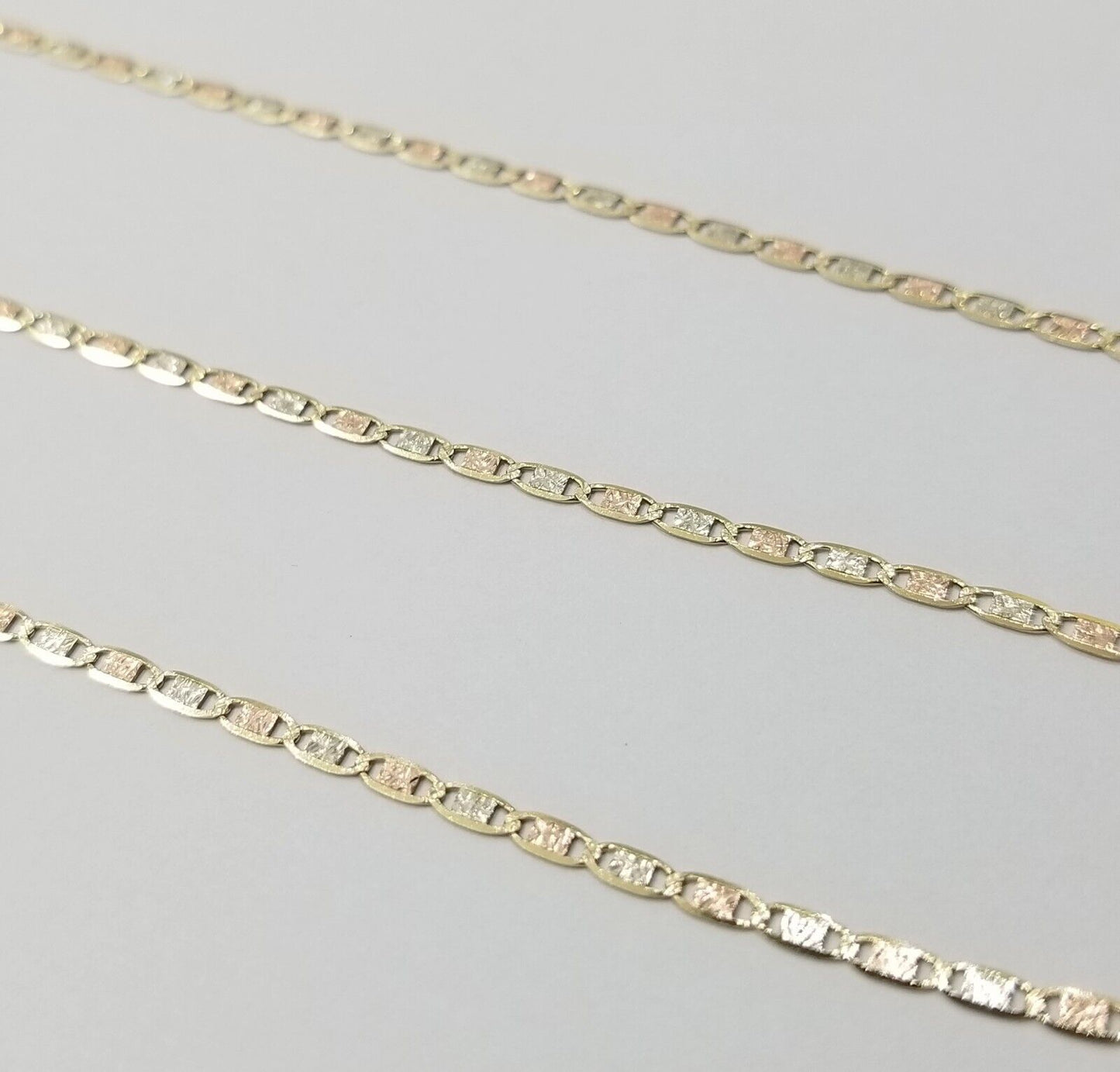 10K Trio Color Gold 2mm Valentino Mariner Anchor Chain Necklace 16" 20" 22" Inch - Reva Jeweler