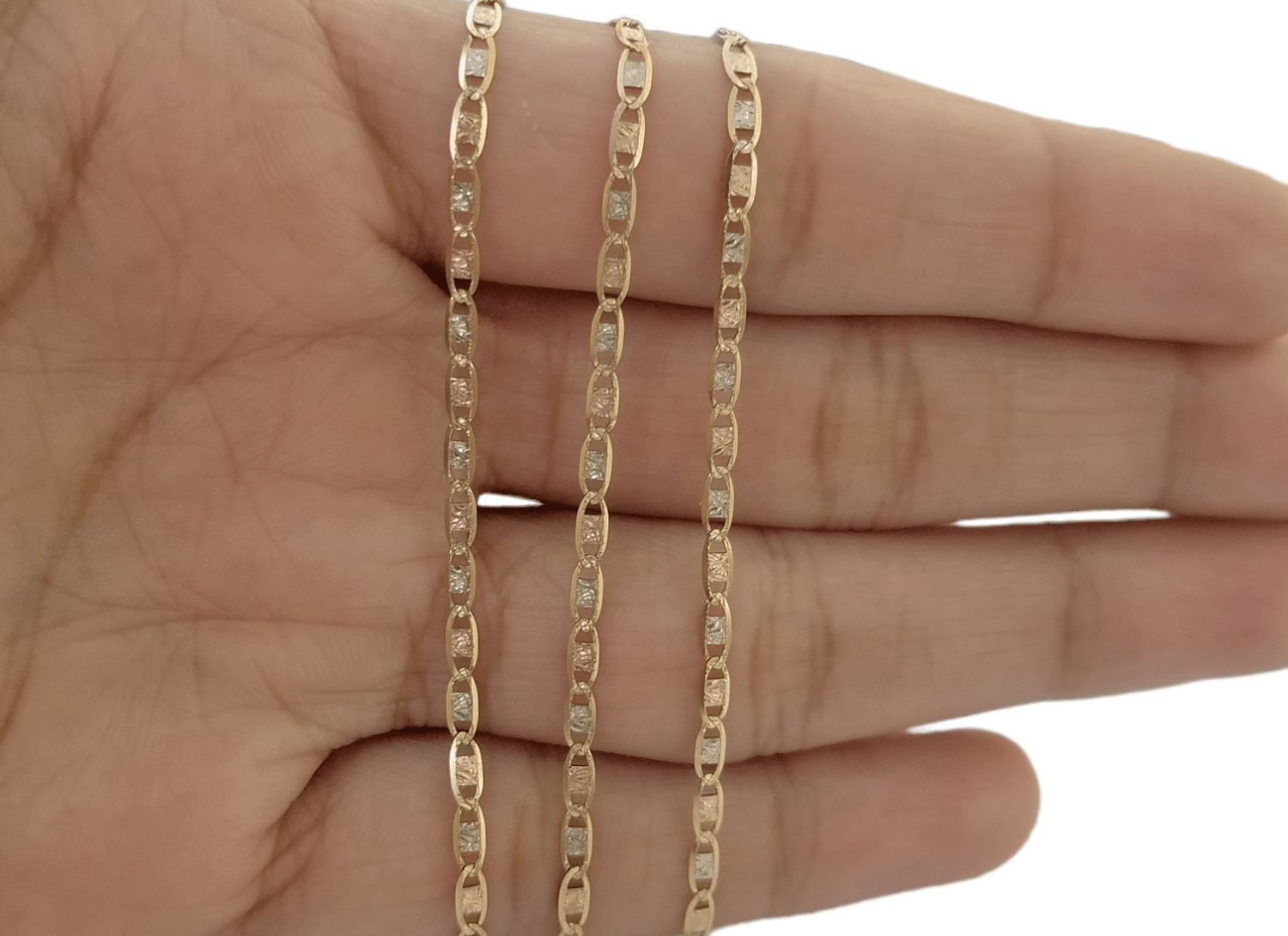 10K Trio Color Gold 2mm Valentino Mariner Anchor Chain Necklace 16" 20" 22" Inch - Reva Jeweler
