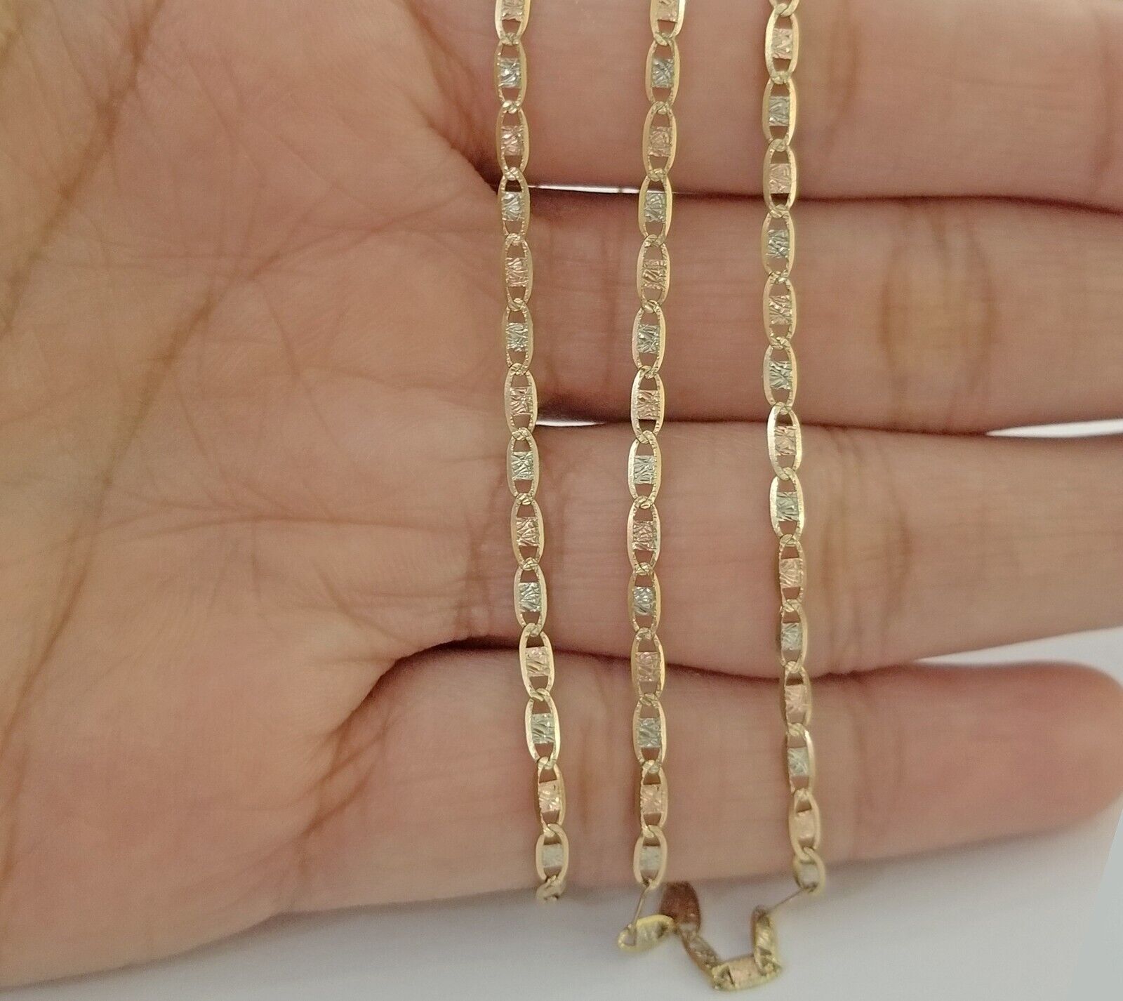 10K Trio Color Gold 2mm Valentino Mariner Anchor Chain Necklace 16" 20" 22" Inch - Reva Jeweler