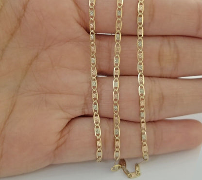 10K Trio Color Gold 2mm Valentino Mariner Anchor Chain Necklace 16" 20" 22" Inch - Reva Jeweler