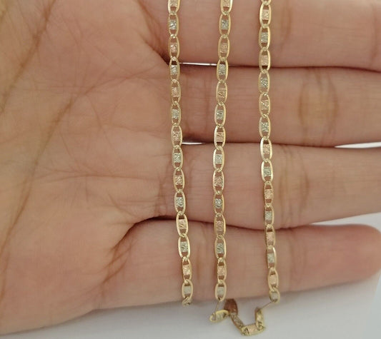 10K Trio Color Gold 2mm Valentino Mariner Anchor Chain Necklace 16" 20" 22" Inch - Reva Jeweler