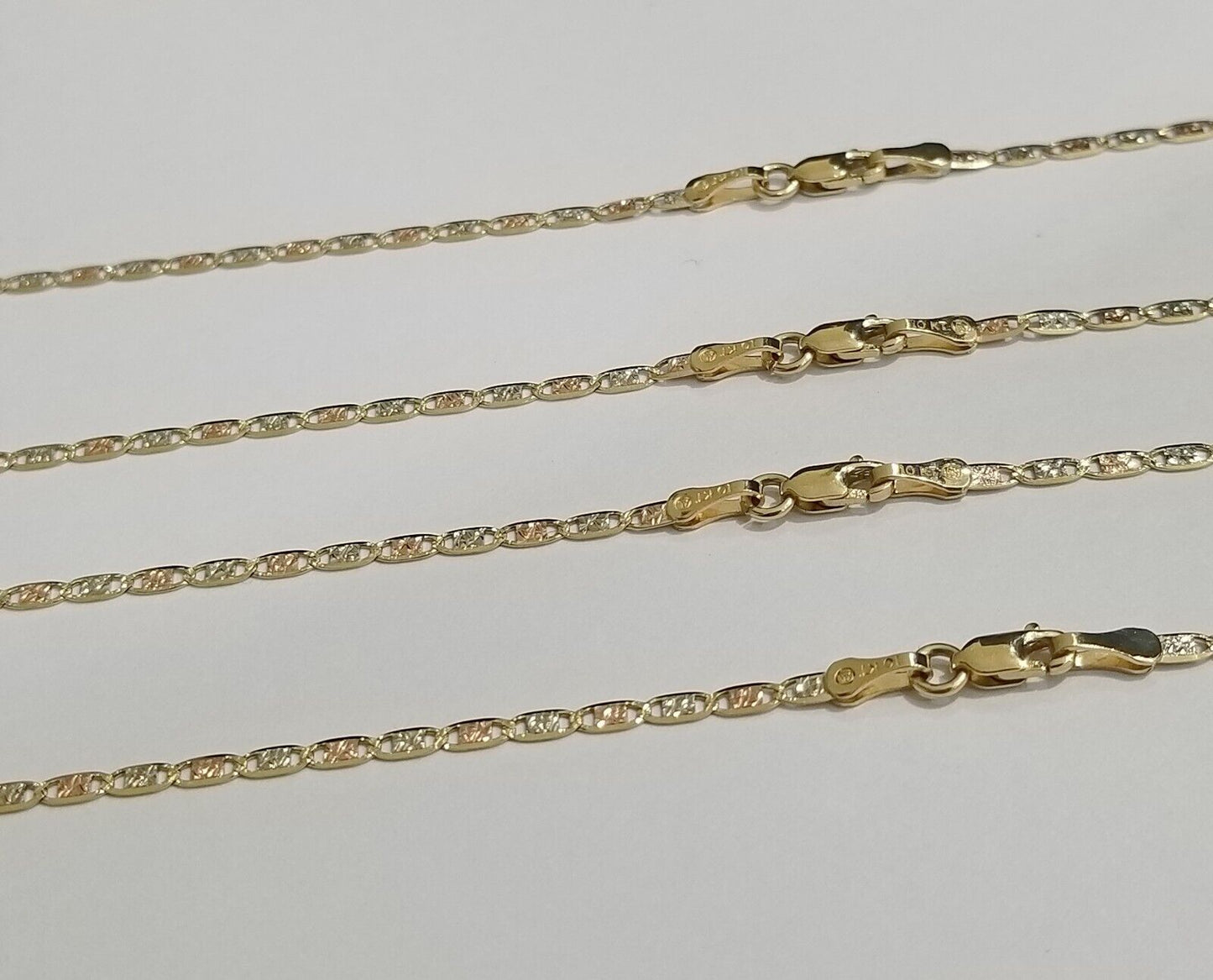 10K Trio Color Gold 2mm Valentino Mariner Anchor Chain Necklace 16" 20" 22" Inch - Reva Jeweler