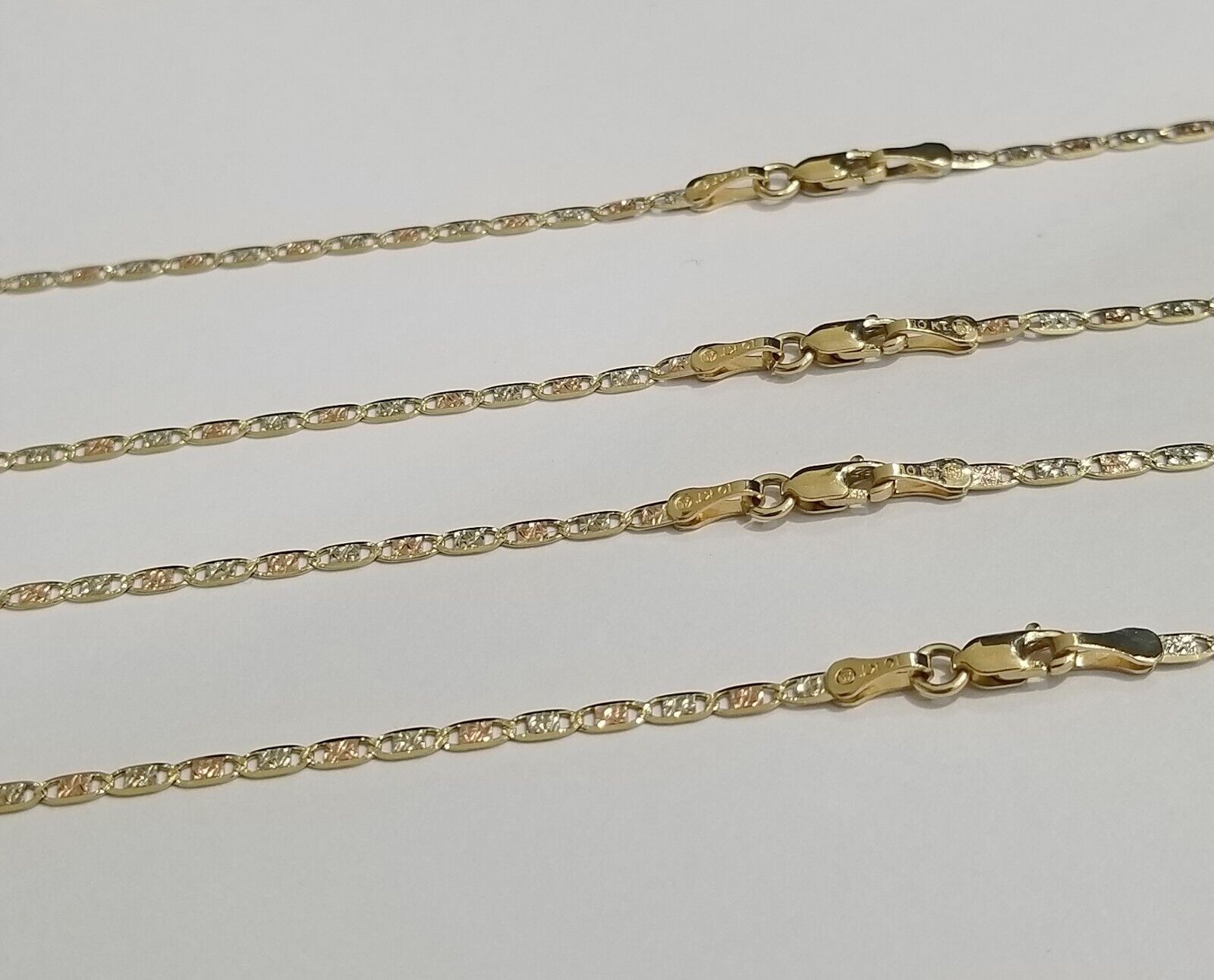 10K Trio Color Gold 2mm Valentino Mariner Anchor Chain Necklace 16" 20" 22" Inch - Reva Jeweler