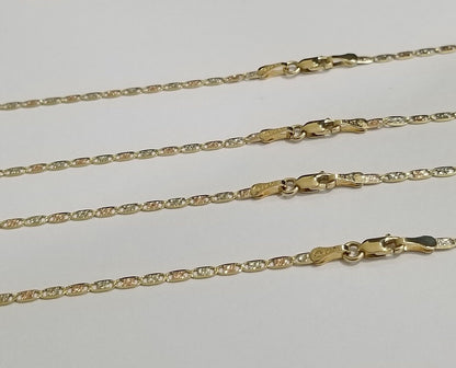 10K Trio Color Gold 2mm Valentino Mariner Anchor Chain Necklace 16" 20" 22" Inch - Reva Jeweler