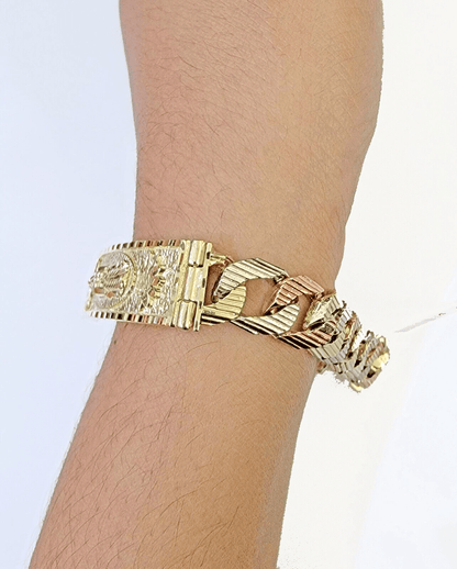10K Trio Gold ID Bracelet With Miami Cuban Link 11 mm 8.5" inches 10kt - Reva Jeweler