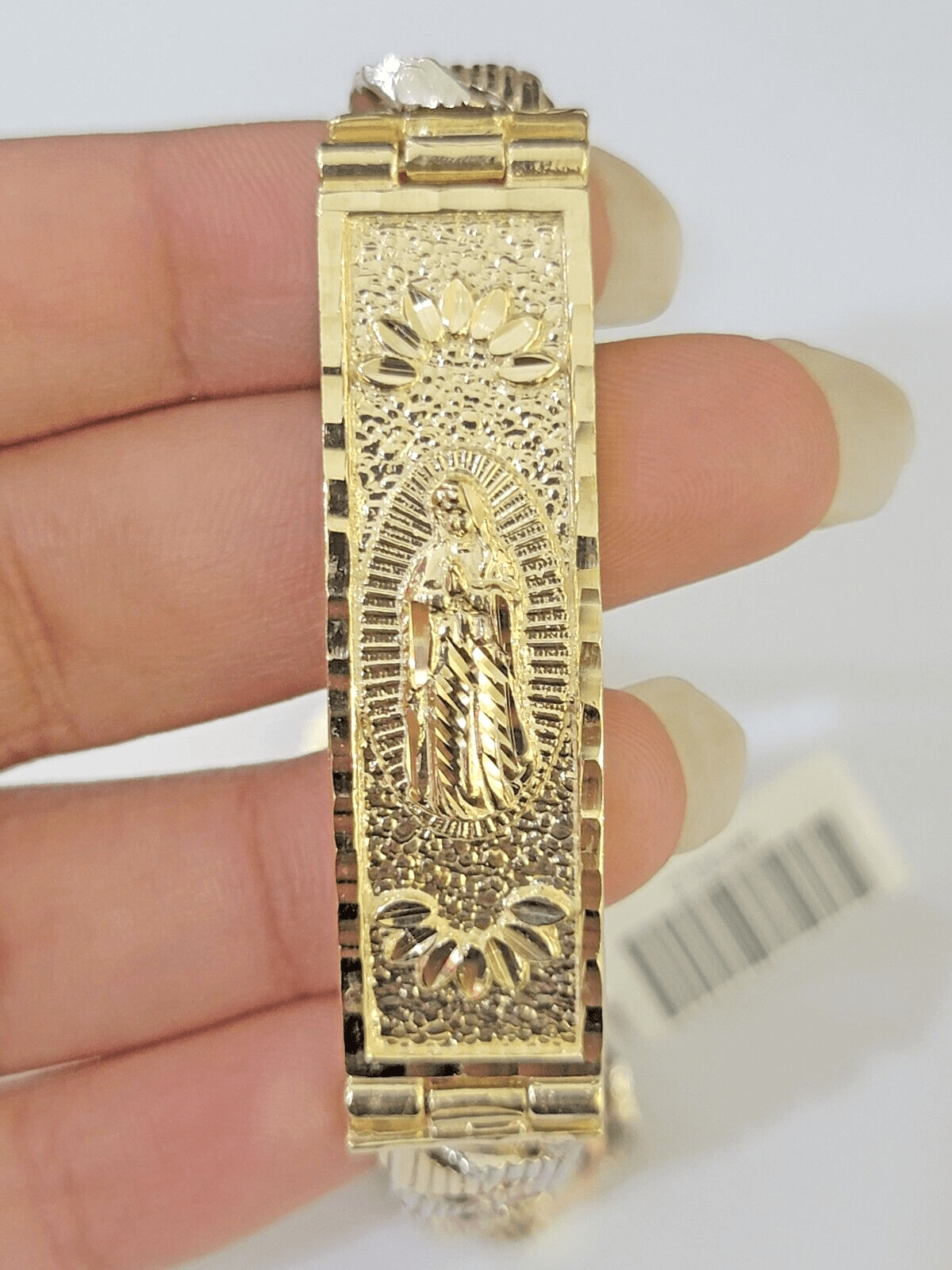 10K Trio Gold ID Bracelet With Miami Cuban Link 11 mm 8.5" inches 10kt - Reva Jeweler